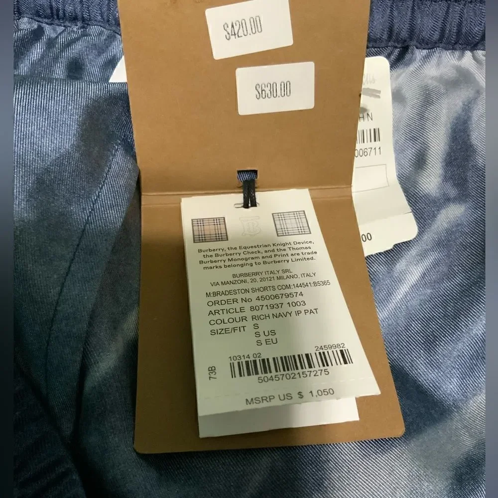 NWT $420 Burberry Shark Print Martin Swim Shorts Trunks Navy Men's  S  AUTHENTIC